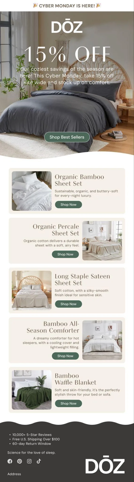 DOZ bedding email campaign
