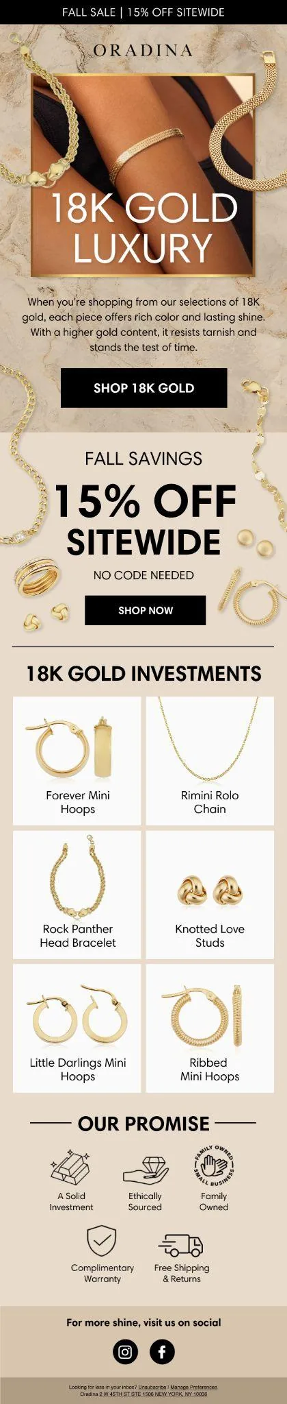Oradina gold jewelry email campaign