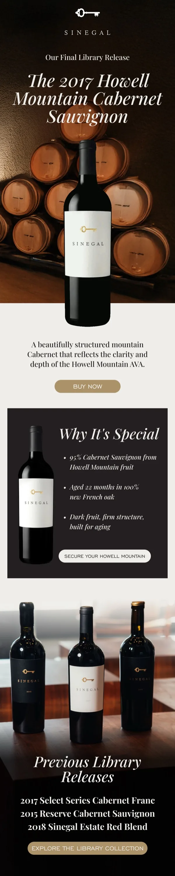 Sinegal wine library release email campaign
