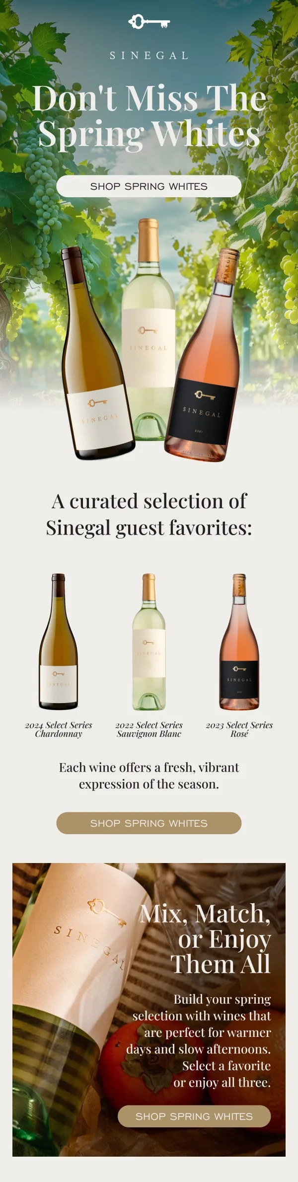 Sinegal spring whites email campaign